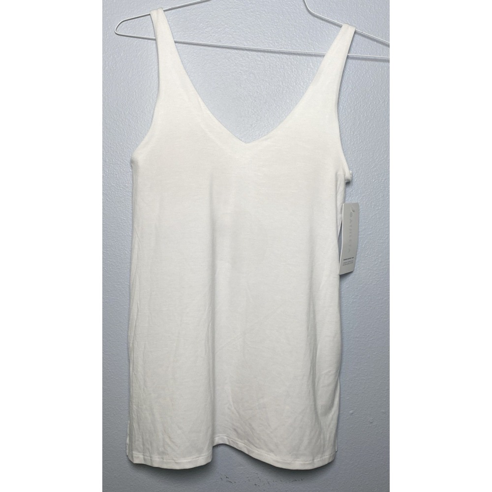 ATHLETA Essence Support Tank Top Removable Pads Side Slits Workout White Size Sm